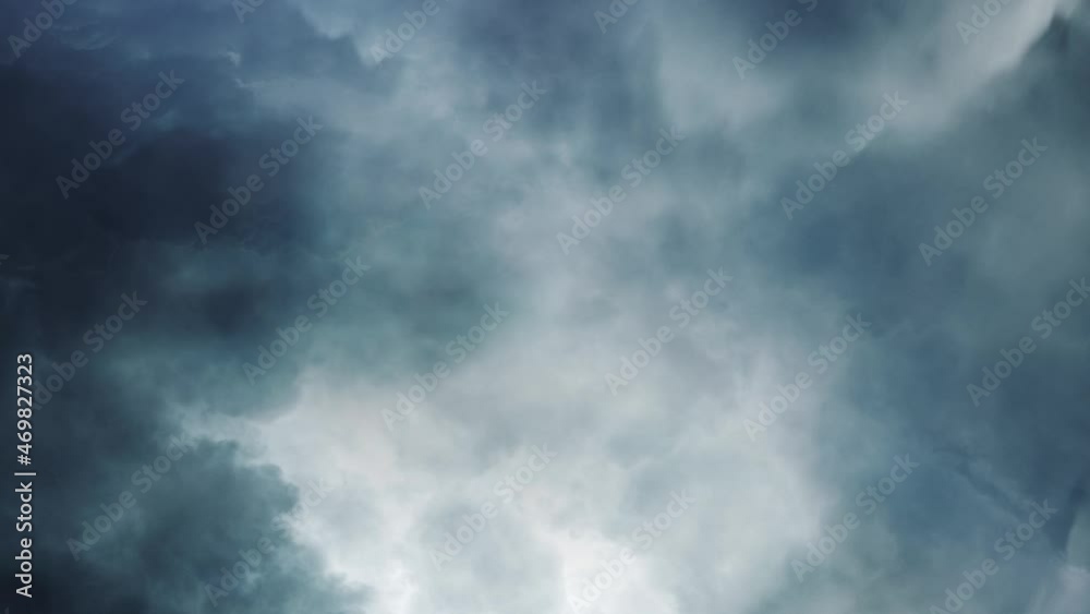 4k thunderstorm, breaking through the dark thick clouds in the sky