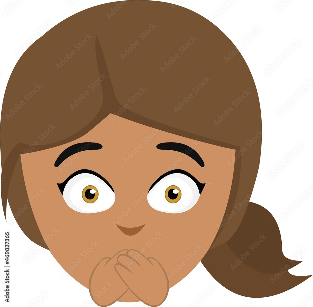 Vector illustration of the face of a young brunette woman, covering her mouth with her hands, in the concept of making silence or shutting up Vector illustration of the face of a young brunette woman, covering her mouth with her hands, in the concept of making silence or shutting up