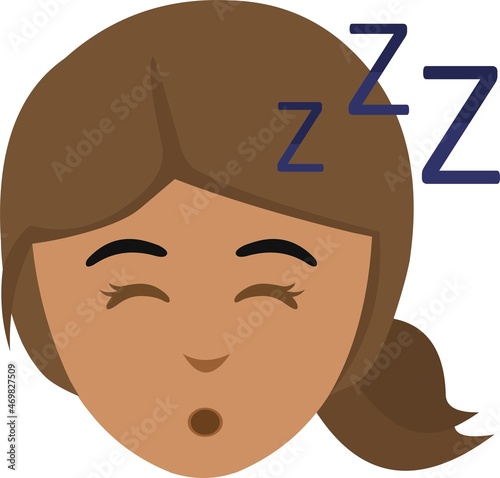 Vector illustration of the face of a young brunette woman, sleeping

