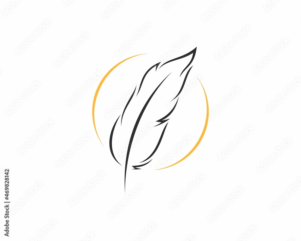 Feather design in silhouette in circle logo