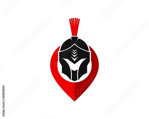 Red pin location with modern spartan helmet inside