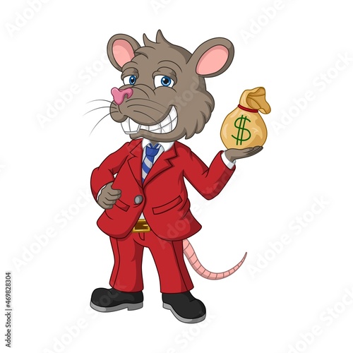 Cartoon rat rich holding a money