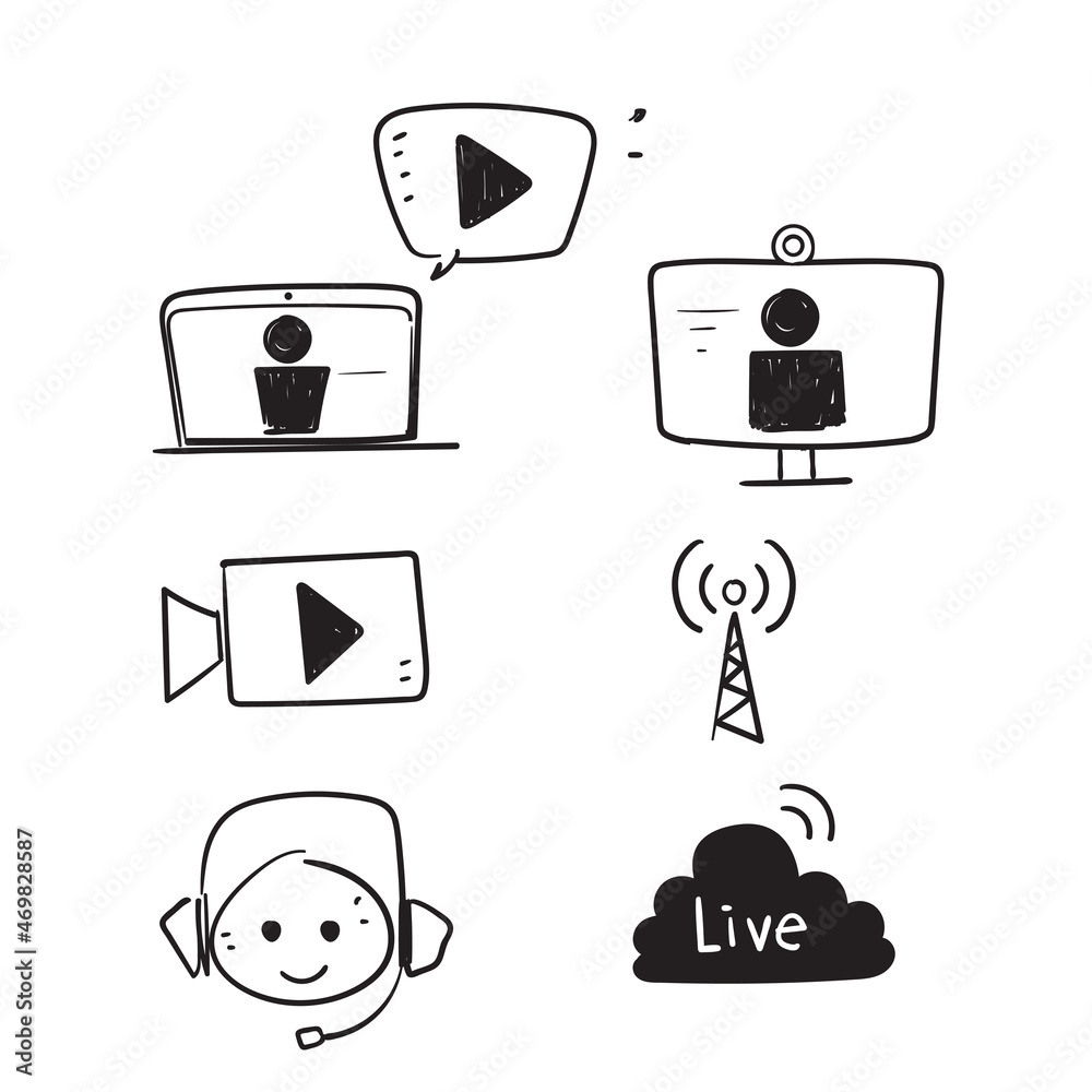 hand drawn doodle Vector live streaming icons illustration hand drawn doodle Vector live streaming icons illustration
