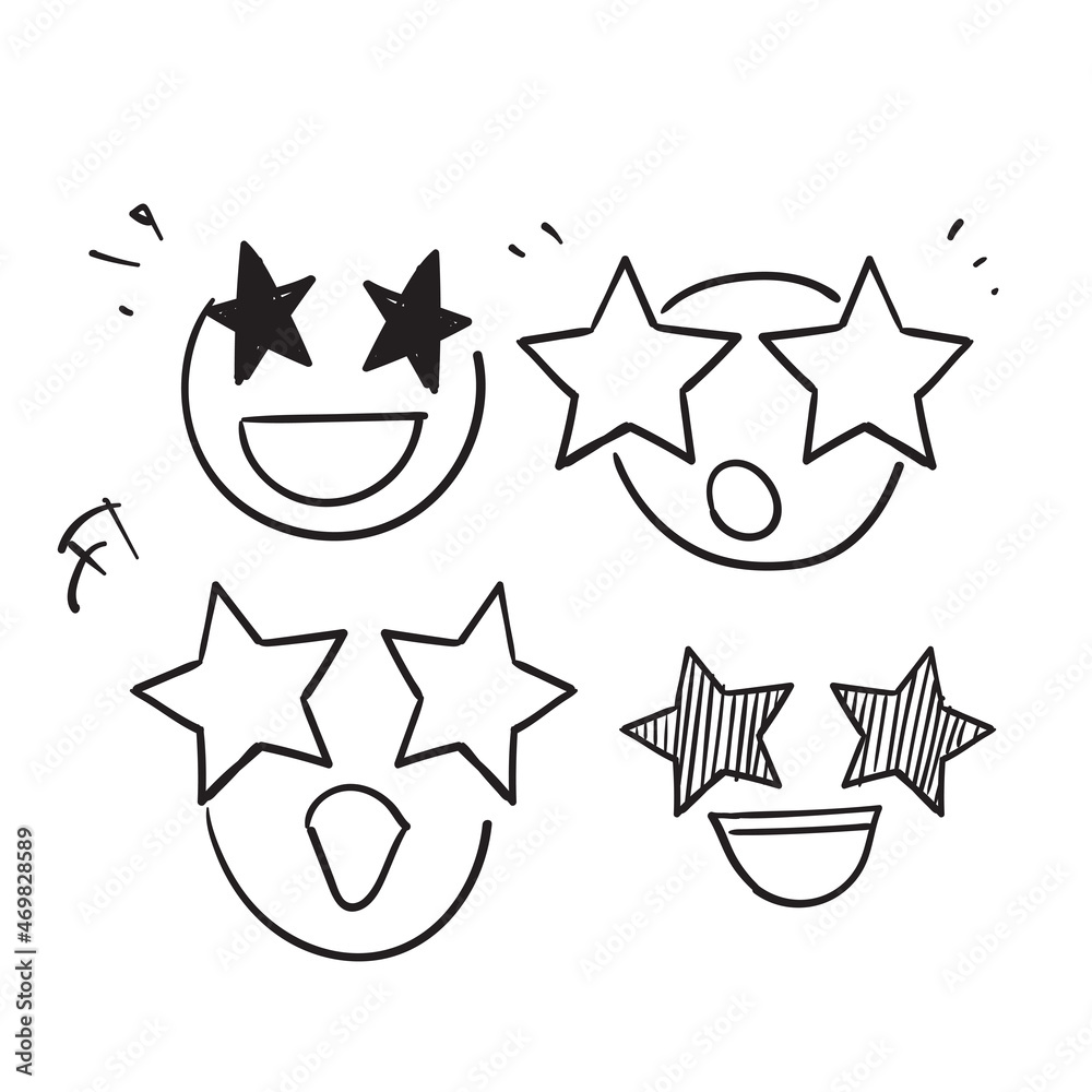 hand drawn doodle starry eye face icon illustration symbol for exited reaction hand drawn doodle starry eye face icon illustration symbol for exited reaction