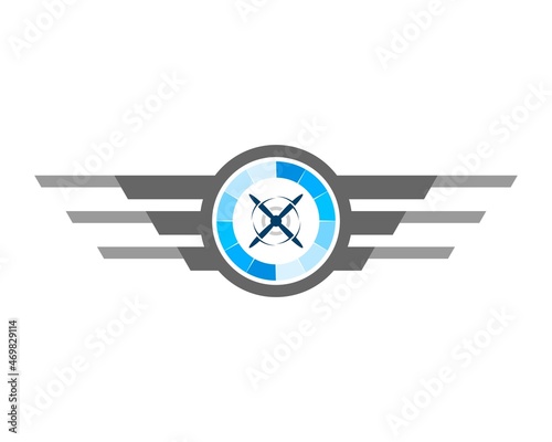 Circle shape with abstract spread wing and propeller inside