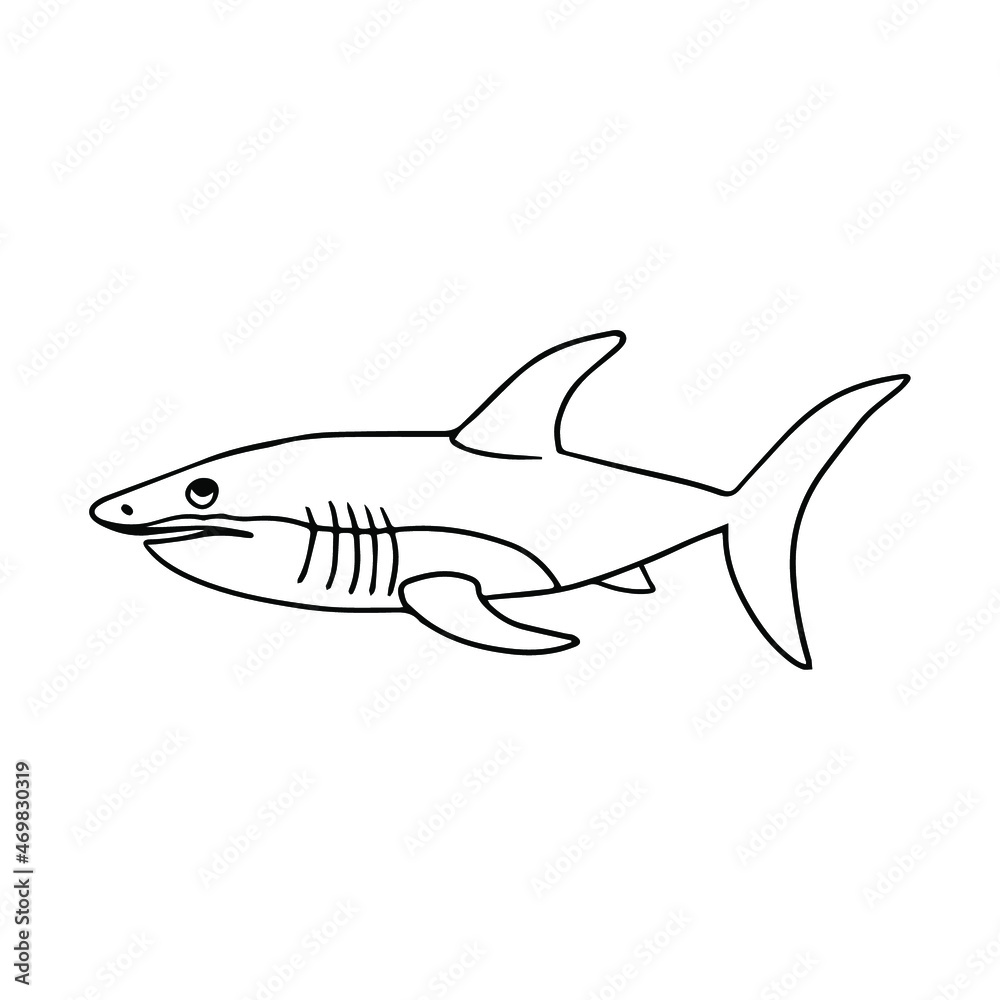 Obraz premium Shark in doodle style. Isolated clip art vector.