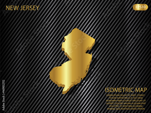  isometric map gold of New Jersey on carbon kevlar texture pattern tech sports innovation concept background. for website, infographic, banner vector illustration EPS10