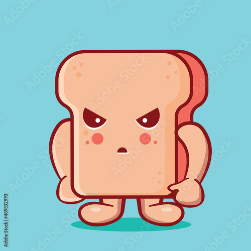 mad bread food mascot isolated cartoon in flat style