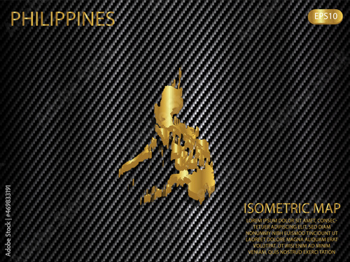 isometric map gold of Philippines on carbon kevlar texture pattern tech sports innovation concept background. for website, infographic, banner vector illustration EPS10