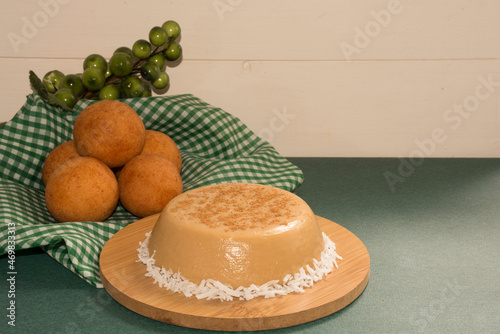 Natilla y buñuelos, traditional Colombian Christmas food. 