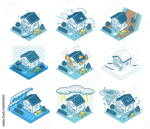 Housing disaster illustration set