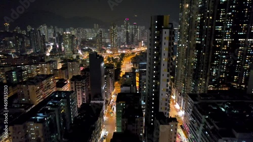 Wallpaper Mural Aerial night footage of the downtown Kowloon, Hong Kong, modern buildings and highways Torontodigital.ca
