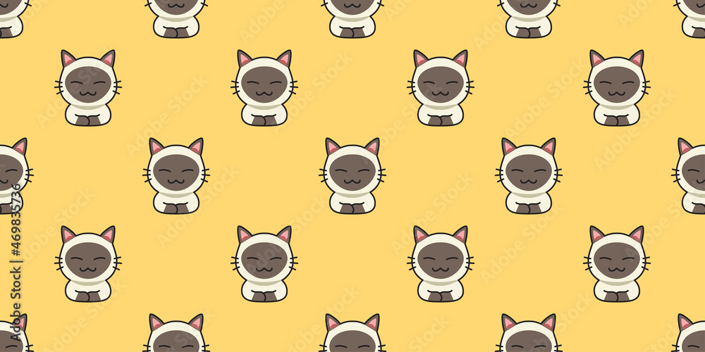 Cartoon siamese cat seamless pattern background for design. Cartoon siamese cat seamless pattern background for design.