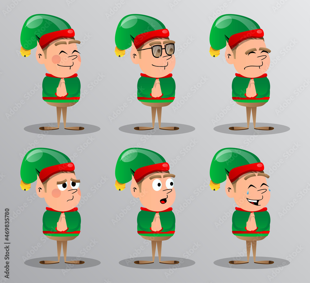 Christmas Elf with praying hands. Vector cartoon character illustration of Santa Claus's little worker, helper. Christmas Elf with praying hands. Vector cartoon character illustration of Santa Claus's little worker, helper.