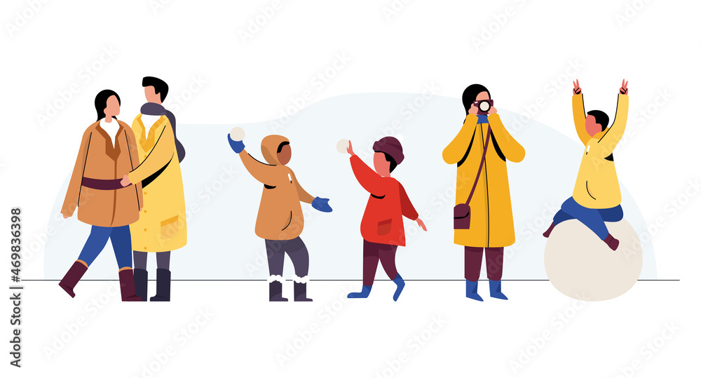 Fototapeta premium Winter people - Set of six elements