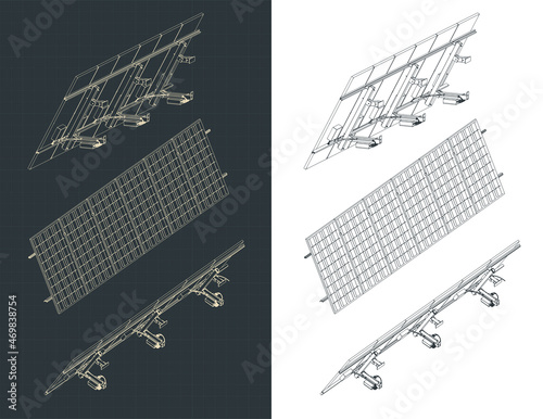 Solar panel with fasteners isometric blueprints