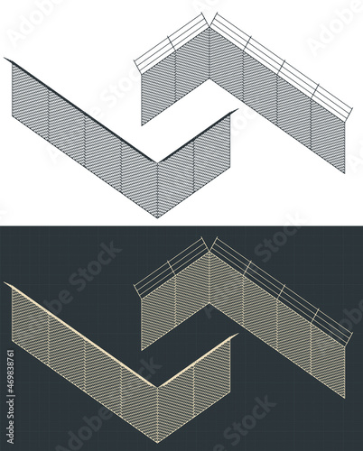 Wire Mesh Fence Isometric Blueprints
