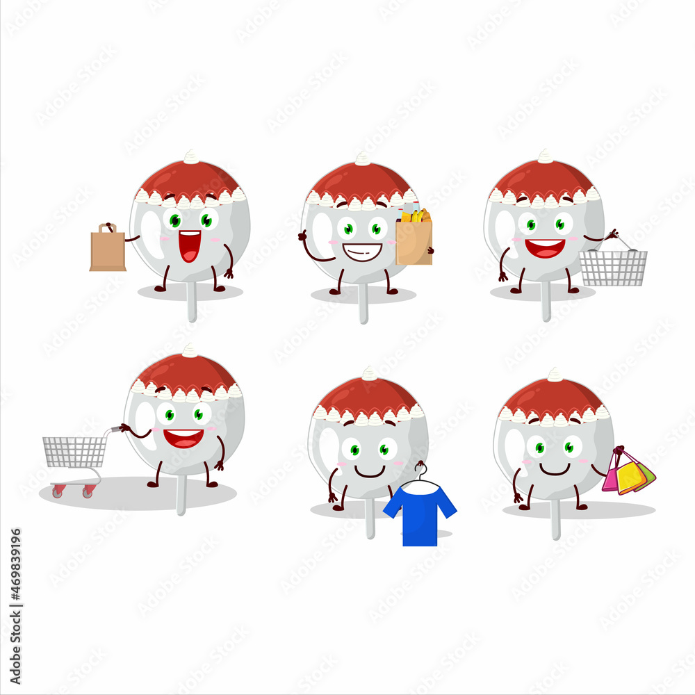 A Rich christmas hat cookies candy mascot design style going shopping A Rich christmas hat cookies candy mascot design style going shopping