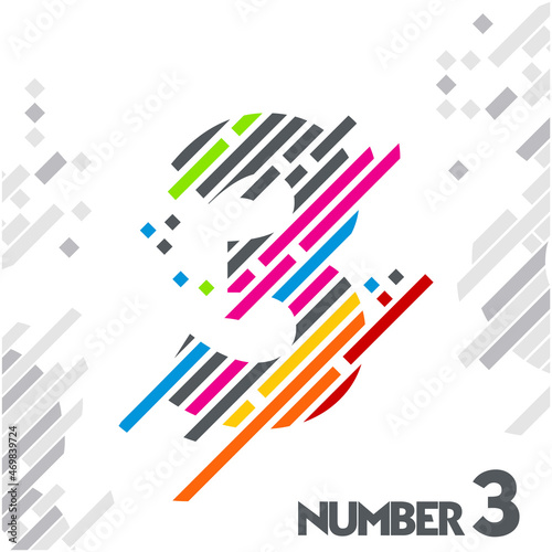 free vector number 3 with unique designs of color stripes
