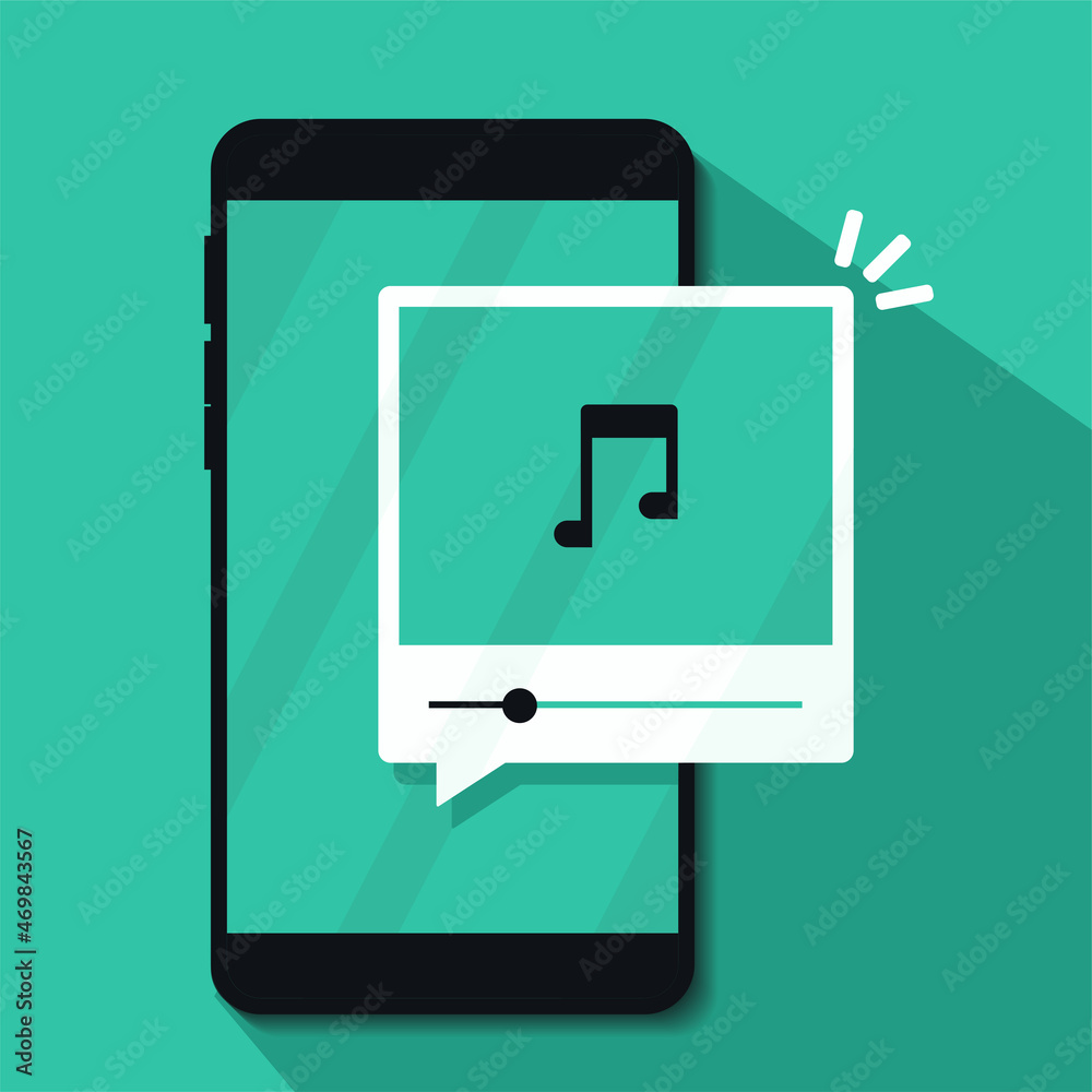 Smartphone music player app. Phone playing audio. Illustration vector Smartphone music player app. Phone playing audio. Illustration vector