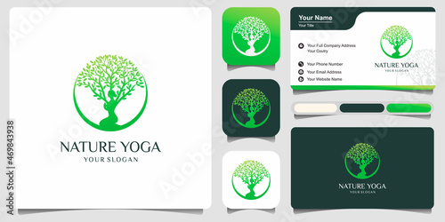Yoga logo vector, a women meditation in Natural place.