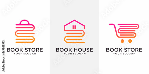 set of book house,book store and abstract logo concept for company, foundation and business .logo design vector