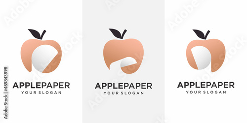 Modern Simple apple and Paper Logo designs with business card.Coat of arms of a paper mill.The apple as a roll of paper.