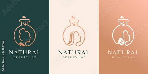 set of Illustration beauty women or girl silhouette with glass lab sign logo design template