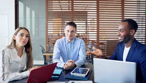 Group of multi racial people meeting in the office. Global business. Video conference. Web meeting.