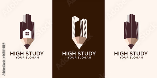 creative pencil building icon set logo illustration art and business card