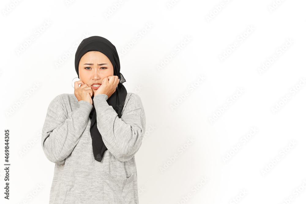 Angry of Beautiful Asian Woman Wearing Hijab Isolated On White Background Angry of Beautiful Asian Woman Wearing Hijab Isolated On White Background