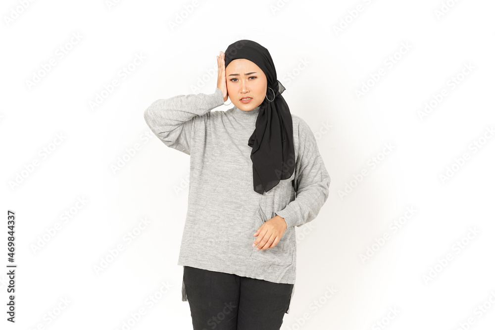 Angry of Beautiful Asian Woman Wearing Hijab Isolated On White Background