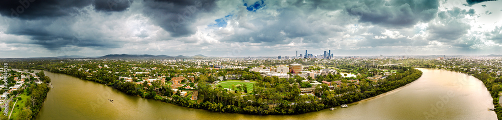 Aerial panorama of Brisbane River and City Aerial panorama of Brisbane River and City