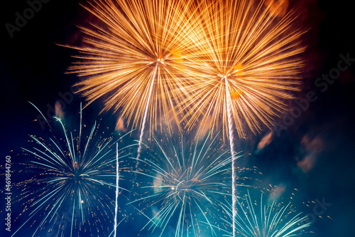 Fireworks on the background of a dark sky. 