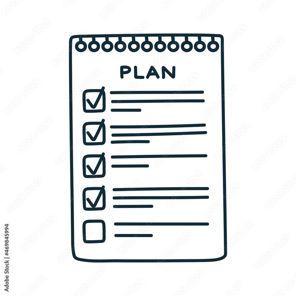 Checklist, plan, task list vector illustration in flat doodle cartoon style isolated on white background. Checklist, plan, task list vector illustration in flat doodle cartoon style isolated on white background.
