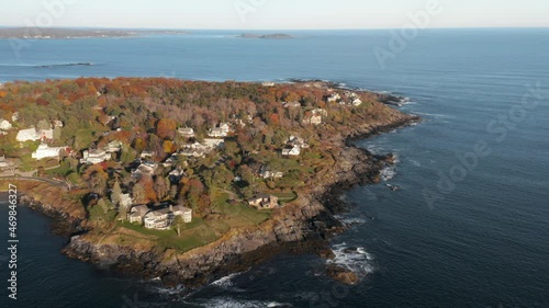 Breath taking aerial wide angle shot of Prouts neck in Scarborough, Maine. photo