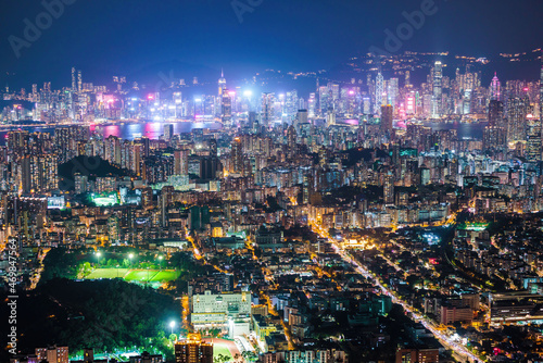 Nightscape of the Victoria Harbour and Kowloon area of Hong Kong