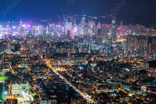 Nightscape of the Victoria Harbour and Kowloon area of Hong Kong