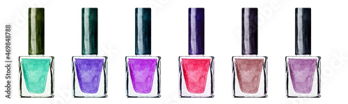 Set of watercolor rainbow nail polish isolated on white background