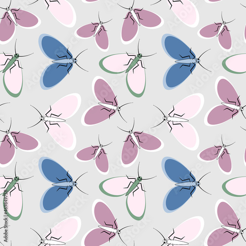 Seamless pattern - stylized moths - graphics. Summer, insects, unbearable ease of life. Wallpapers, textiles, packaging