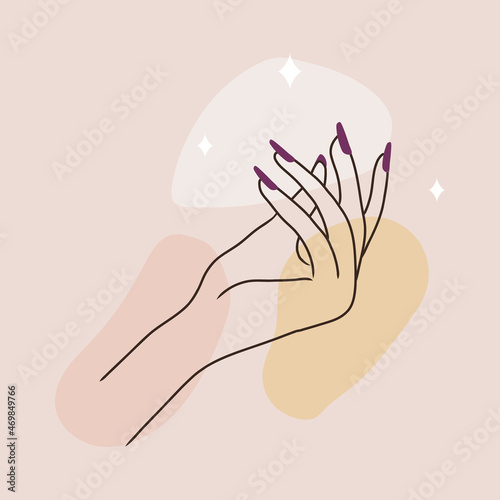 Hand skin care. Massage and paraffin therapy. Vector Illustration of elegant female hands in a trendy minimalist style. Beauty logo for nail studio or spa salon.