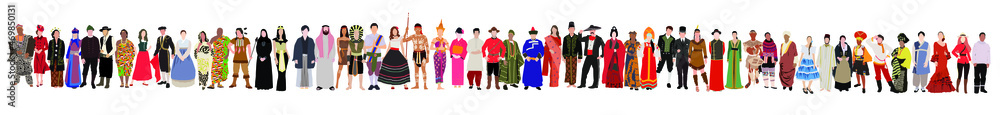 Set of international people in traditional costumes around the world illustration