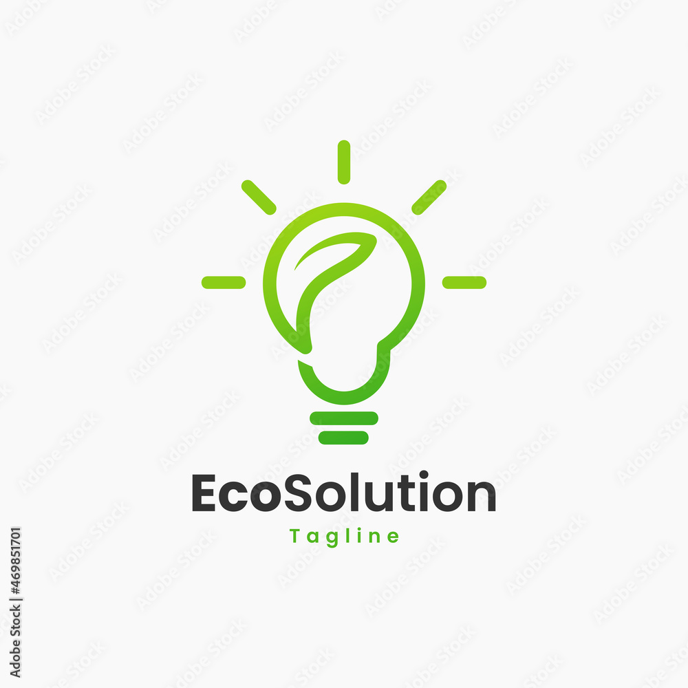 Eco Solution logo design, Green Leaf with Bulb or Idea Symbol logo design Eco Solution logo design, Green Leaf with Bulb or Idea Symbol logo design