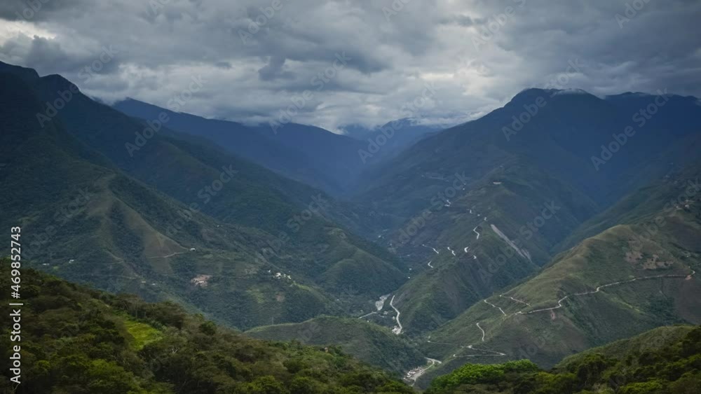 Carpathian autumn mountain countryside. Highland village aerial panorama. Nature background. Travel destinations. Beautiful rural landscape. Travel, outdoor tourism, vacation. Cinematic drone flight