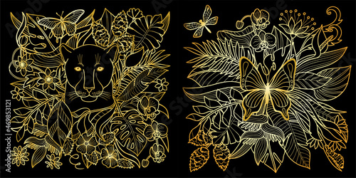 Butterfly and panther tropical prints set
