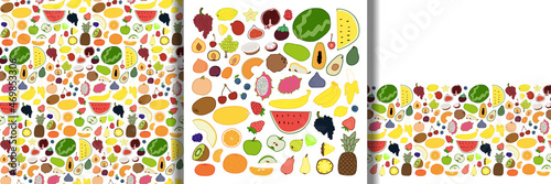 Fruits set amd seamless pattern and border