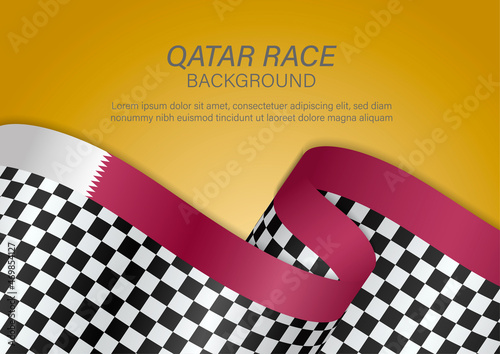 racing flag with Qatar flag color ribbon, Vector Illustration photo