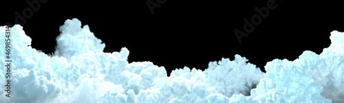 big panorama of clouds backdrop on black isolated. computer generated nature 3D rendering