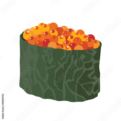 Gunkan maki with red caviar. Hand drawn sushi roll vector illustration.
