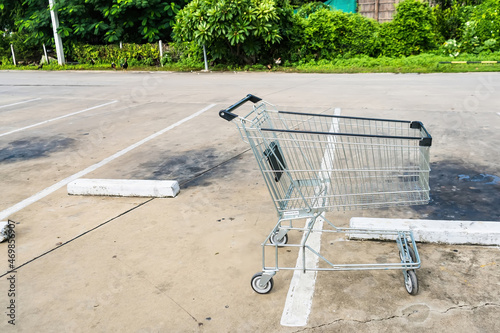 shopping carts on car park near entrance. © bubbers